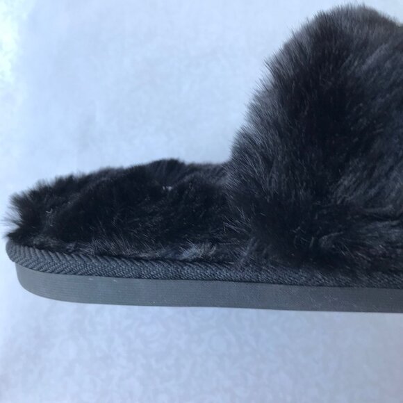 H Halston Faux fur memory foam insoles slippers Black  Size : L (9) - Picture 5 of 5